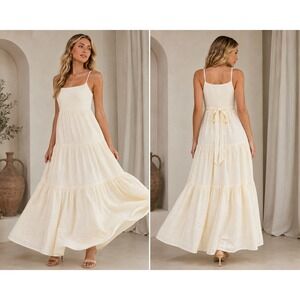 Lulus‎ Ivory Textured Tiered Maxi Dress Romantic Resort Cottagecore Small NWOT